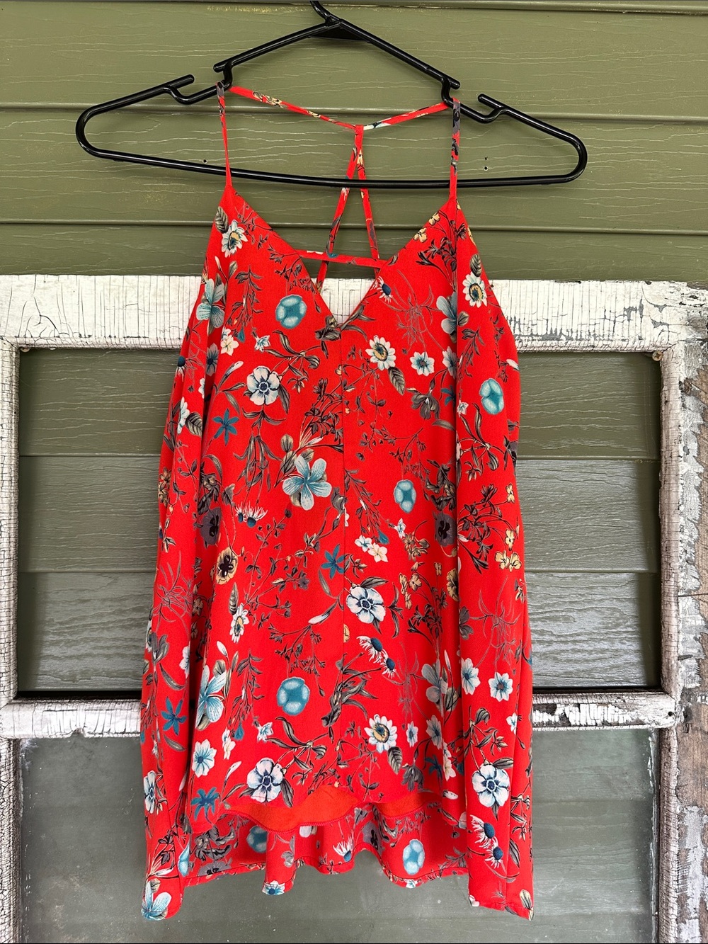 Blue Rain Red Floral Strappy Cami Top